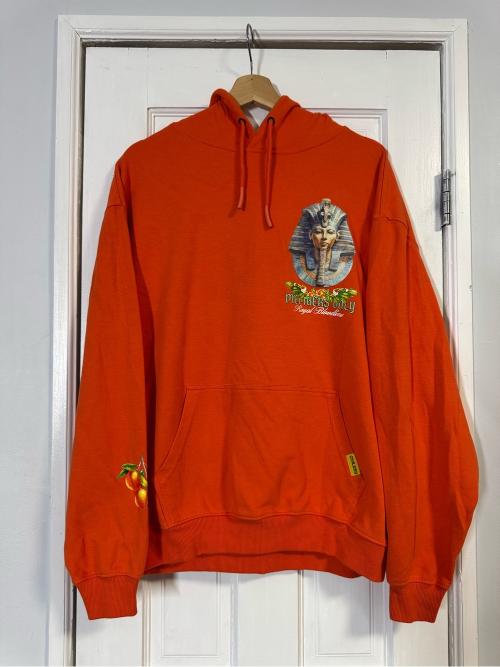 Orange Graphic Hoodie with Pharaoh Motif